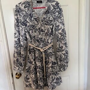 Tropical flowered blue/white dress, size XL